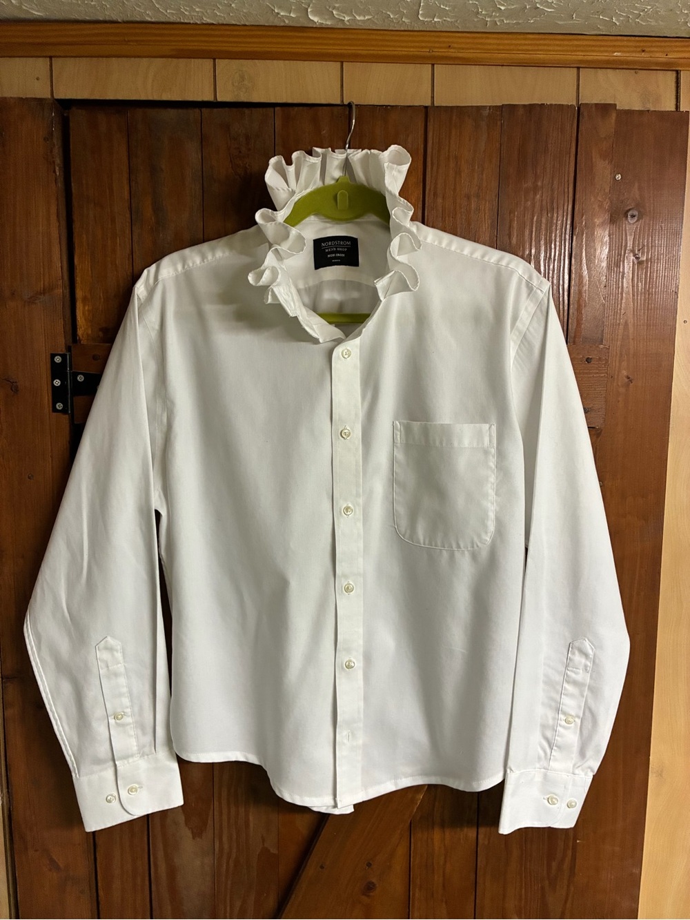 White Ruffled Collar Button-Up Shirt